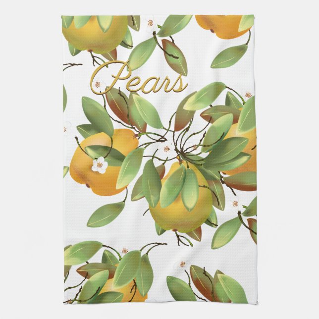 Pears with Flowers Tea Towel (Vertical)