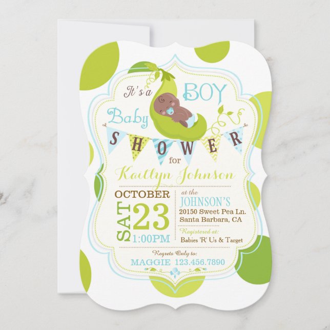 Peas in a Pod African Boy Baby Shower Invitation (Front)