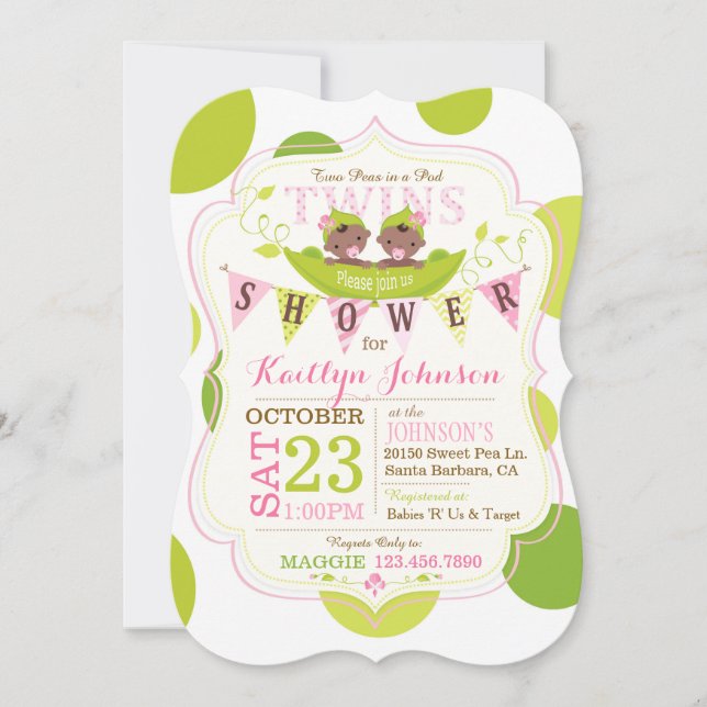 Peas in a Pod African Twins Baby Shower Invitation (Front)