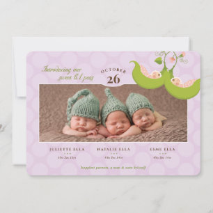 Peas in a Pod All Girl Triplets Birth Announcement