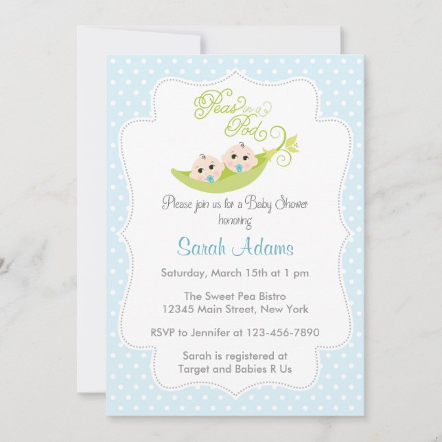 Peas in A Pod Baby Shower Invitation Twin Boys (Front)