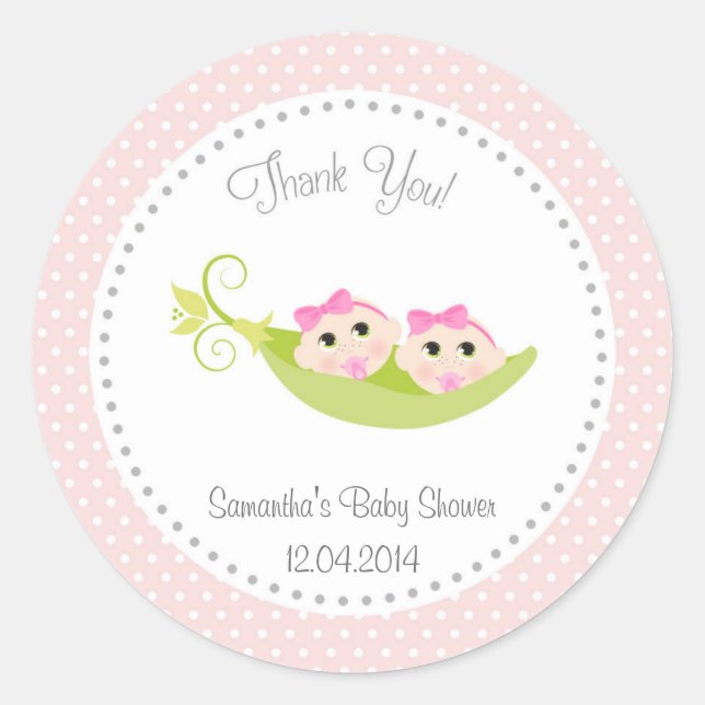 Peas In A Pod Baby Shower Sticker Twin Girls (Front)