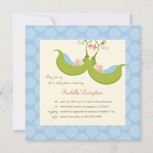 Peas in a Pod Boy Twins Baby Shower Invitation (Front)