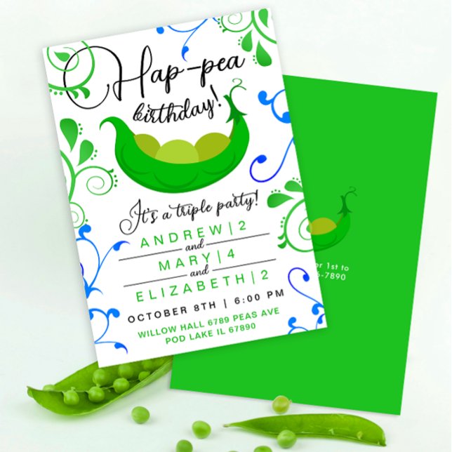 Peas In A Pod Cool Colour Triplets Or Joint Party  Invitation (Creator Uploaded)