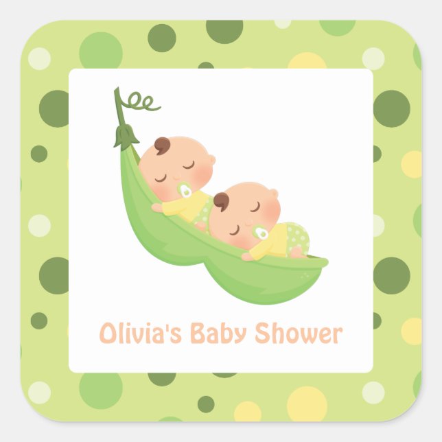 Peas in a Pod Cute Twins Baby Shower Stickers (Front)