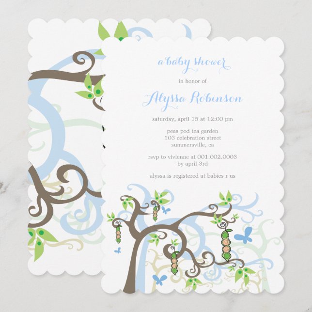 Peas In A Pod Garden Twins Baby Boys Shower Invite (Front/Back)
