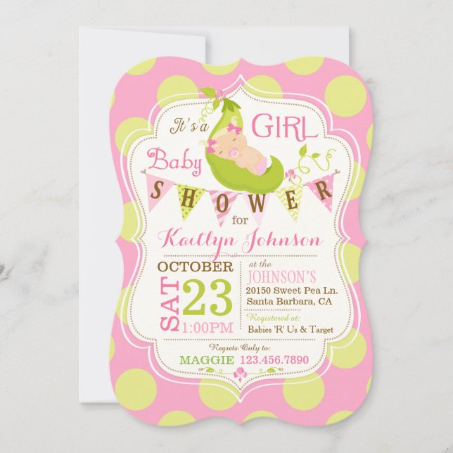 Peas in a Pod Girl Baby Shower Invitation (Front)