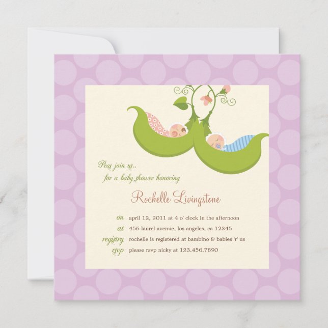 Peas in a Pod Twin Boy Girl Baby Shower Invitation (Front)
