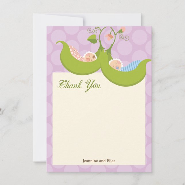 Peas in a Pod Twin Boy Girl Baby Shower Thank You (Front)