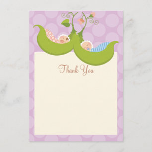 Peas in a Pod Twin Boy Girl Baby Shower Thank You Card