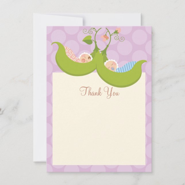 Peas in a Pod Twin Boy Girl Baby Shower Thank You Card (Front)