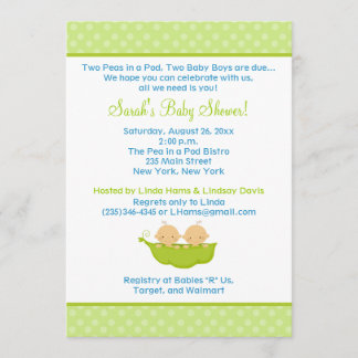 Peas in a Pod Twin Boys 5x7 Baby Shower Invite