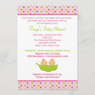 Peas in a Pod Twin Girls 5x7 Baby Shower Invite
