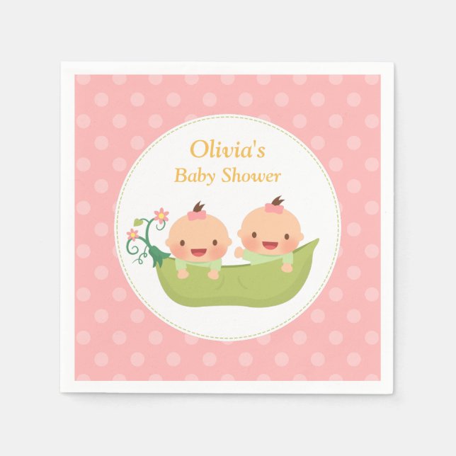 Peas in a Pod Twin Girls Baby Shower Supplies Napkin (Front)