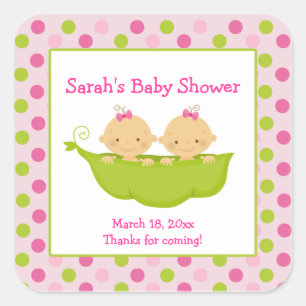 Peas in a Pod Twin Girls Square Favour Sticker