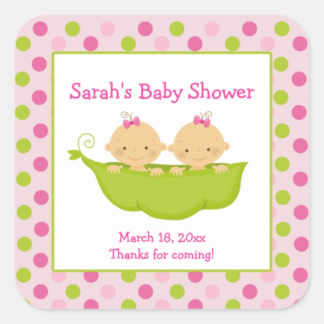 Peas in a Pod Twin Girls Square Favour Sticker (Front)