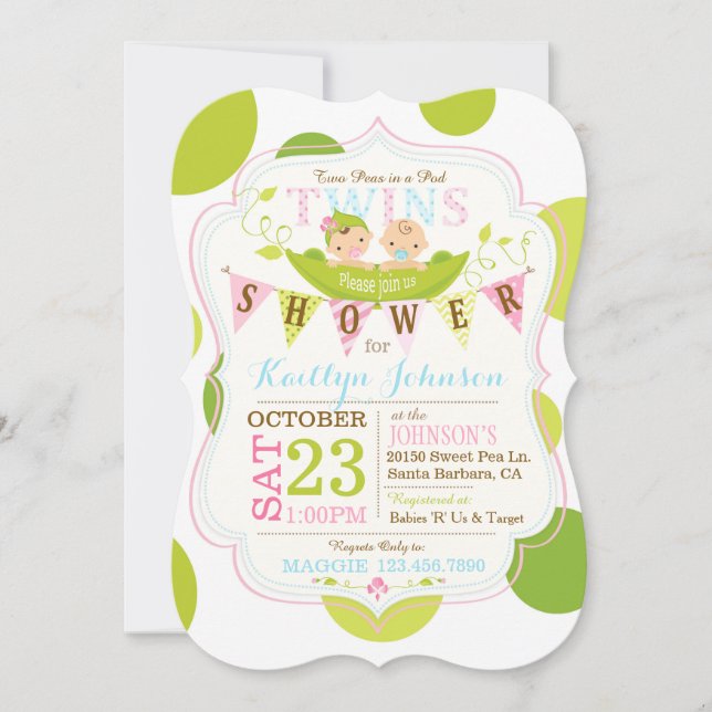 Peas in a Pod Twins Baby Shower Invitation (Front)