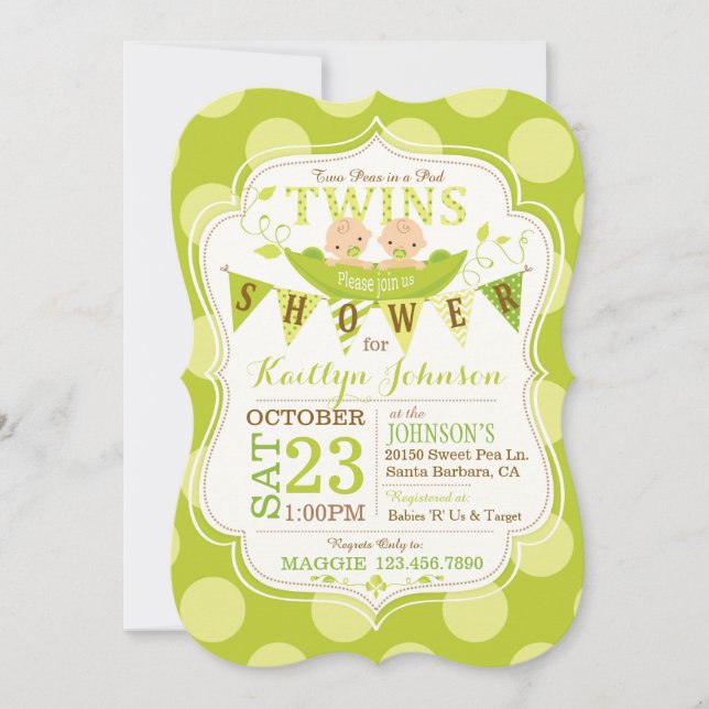Peas in a Pod Twins Baby Shower Invitation (Front)