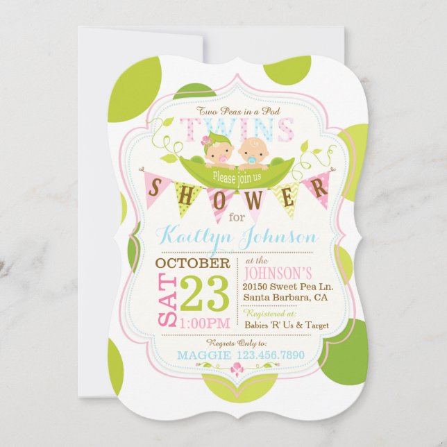 Peas in a Pod Twins Baby Shower Invitation (Front)