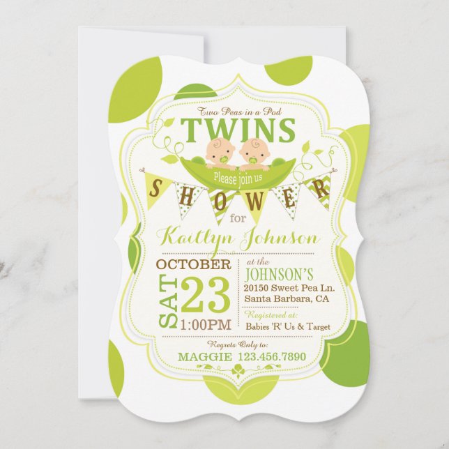 Peas in a Pod Twins Baby Shower Invitation (Front)