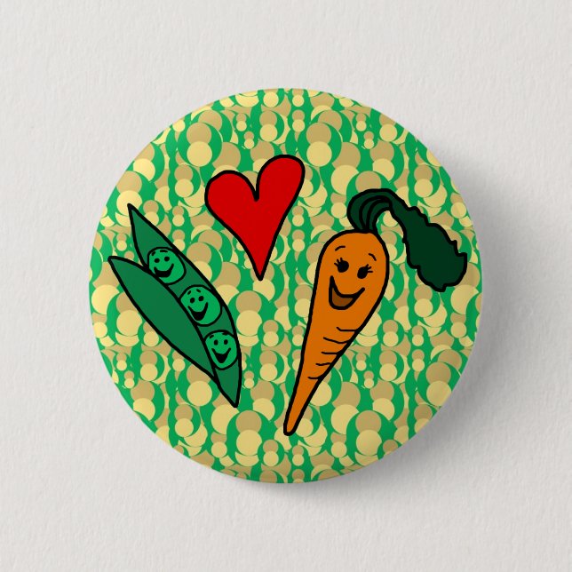 Peas Love Carrots, Cute Green and Orange Design 6 Cm Round Badge (Front)