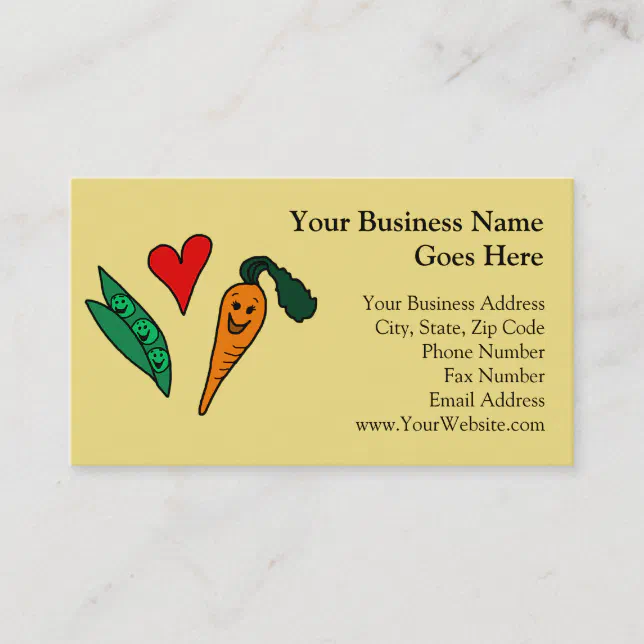 Peas Love Carrots, Cute Green and Orange Design Business Card | Zazzle