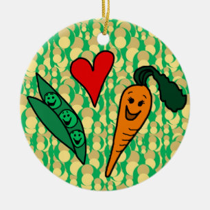 Peas Love Carrots, Cute Green and Orange Design Ceramic Tree Decoration