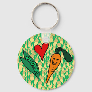 Peas Love Carrots, Cute Green and Orange Design Key Ring