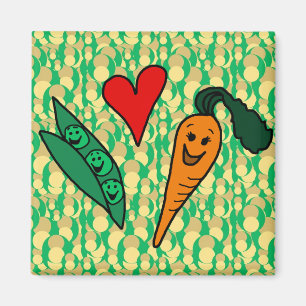 Peas Love Carrots, Cute Green and Orange Design Magnet