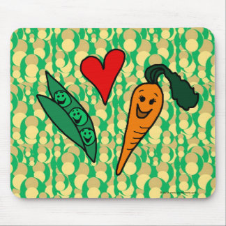 Peas Love Carrots, Cute Green and Orange Design Mouse Mat