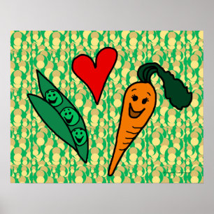 Peas Love Carrots, Cute Green and Orange Design Poster