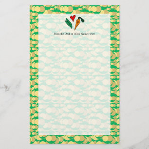Peas Love Carrots, Cute Green and Orange Design Stationery