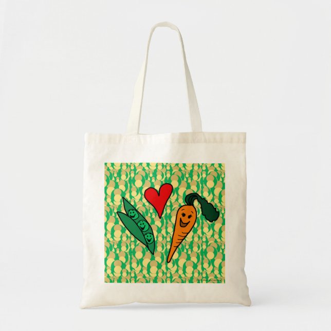 Peas Love Carrots, Cute Green and Orange Design Tote Bag (Front)