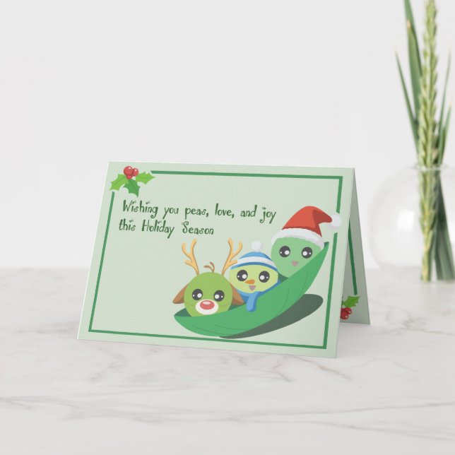Peas, Love & Joy Punny Greetings Card (Front)