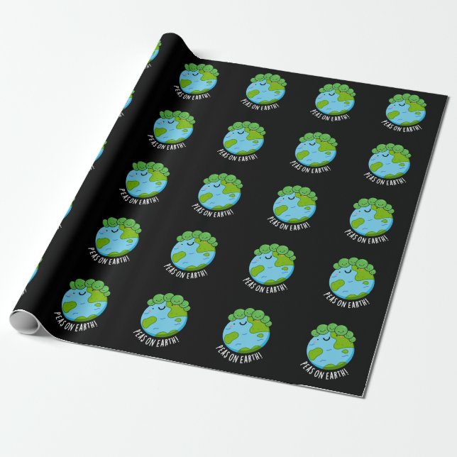 Peas On Earth Funny Veggie Peace Pun Dark BG Wrapping Paper (Unrolled)