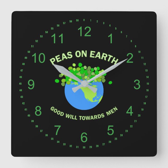 Peas On Earth Square Wall Clock (Front)