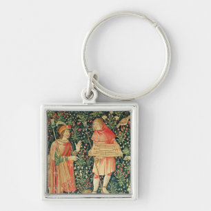 Peasant carrying a jeu de marelle board key ring