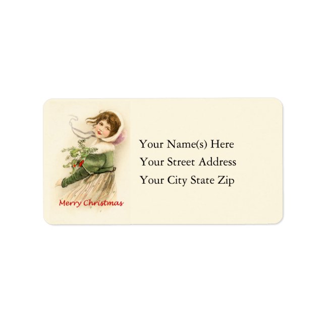 Peasant Girl at Christmas Vintage Address Label (Front)