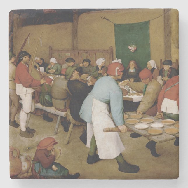 Peasant Wedding by Pieter Bruegel the Elder Stone Coaster (Front)