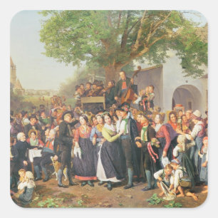 Peasant Wedding in Lower Austria (oil on canvas) Square Sticker