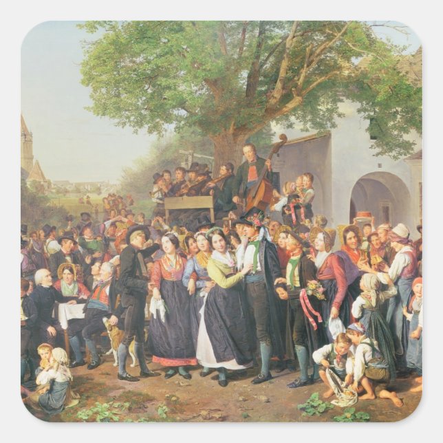 Peasant Wedding in Lower Austria (oil on canvas) Square Sticker (Front)