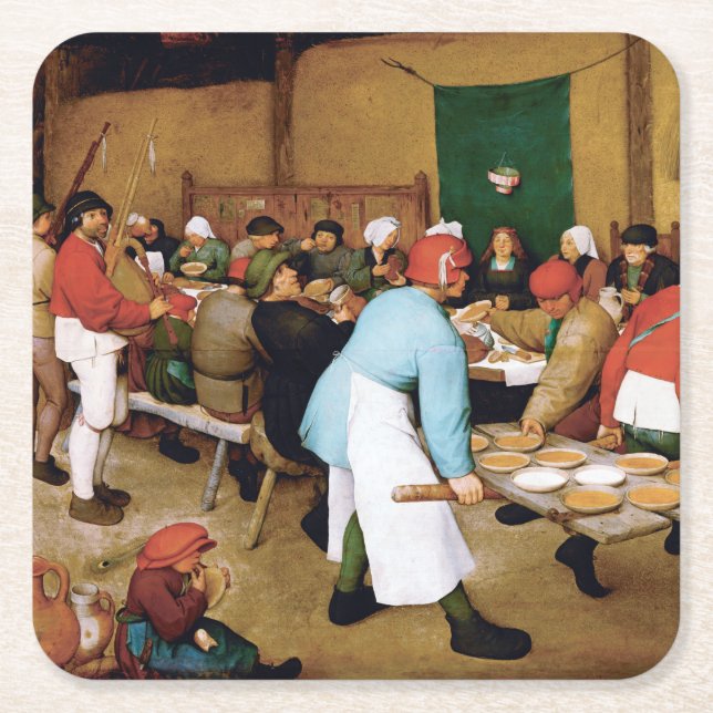 Peasant Wedding, Pieter Bruegel Square Paper Coaster (Front)