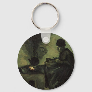 Peasant Woman by Fireplace by Vincent van Gogh Key Ring