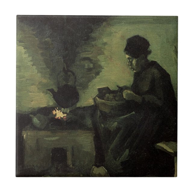 Peasant Woman by Fireplace by Vincent van Gogh Tile (Front)