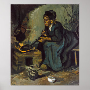 Peasant Woman Cooking by a Fireplace by Van Gogh Poster