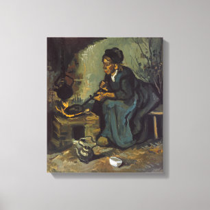 Peasant Woman Cooking by a Fireplace Canvas Print