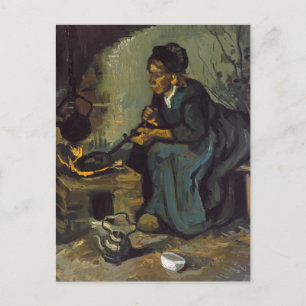 Peasant Woman Cooking by a Fireplace Postcard