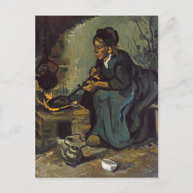 Peasant Woman Cooking by a Fireplace Postcard (Front)
