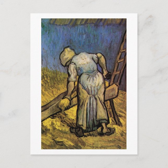 Peasant Woman Cutting Straw, Vincent van Gogh Postcard (Front)