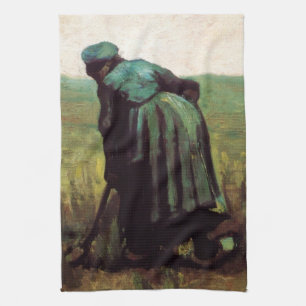 Peasant Woman Digging by Vincent van Gogh Tea Towel